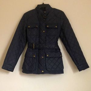 MICHEAL Micheal Kors Navy Blue Belted Quilted Winter Coat Jacket Small XS